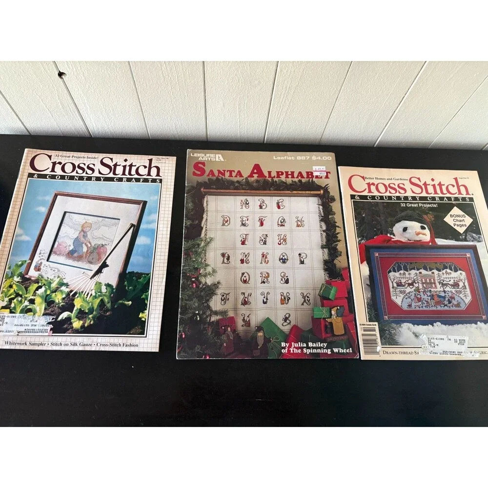 Vintage 1990s Cross Stitch Pattern Booklets Magazines Lot of 18 Needlework